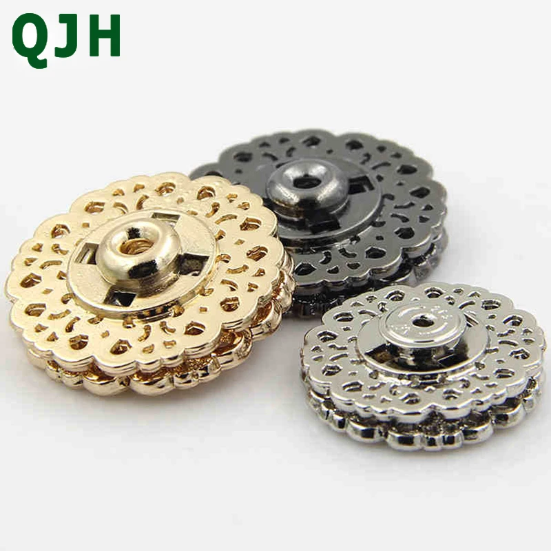 

High quality 10pcs Metal Snap Button 18mm 21mm 25mm Clasp buttons Hollow flower Invisible Coat Buttons Fashion Suit buckle Black