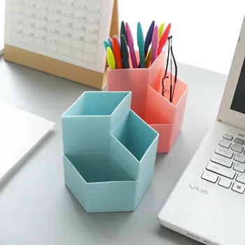 

1pcs 3 Grid Desktop Pen Holder Hexagonal Cosmetic Makeup Storage Box Desk Drawer for Home Office Organizers