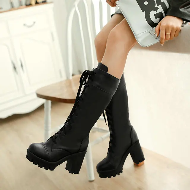 2016 mujeres de moda occidental mujeres botas de cordones botas hasta la rodilla botas altas de