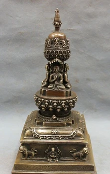 

12" Chinese Bronze Lion Shakyamuni Sakyamuni Buddha Statue Temple Stupa Pagoda