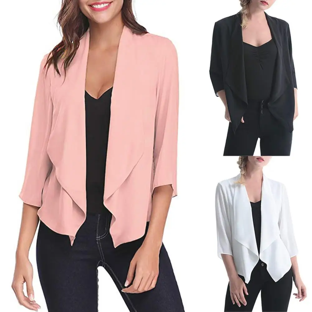 

2018 New Cardigan Solid Color 3/4 Sleeve Thin Coat Cardigan Office Lady Casual Overwear Jacket Black Pink White Colors