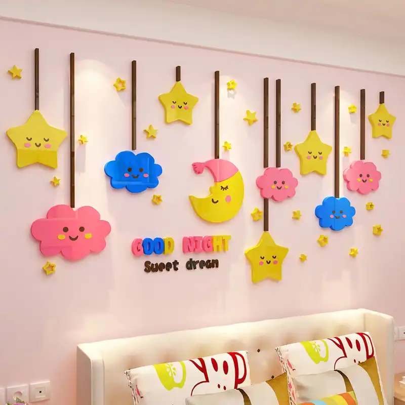 DIY Cartoon Starry Acrylic Wall Stickers For Kids Rooms Bedroom 3D Wall Decor Bedside Children'S Room Decorations Moon Star|Wall Stickers| - AliExpress