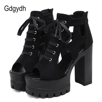 

Gdgydh Open Toe Gladiator Sandals Women Platform Thick Heels Cross-tied Ladies Summer Shoes Female Footwear 2019 New Arrival