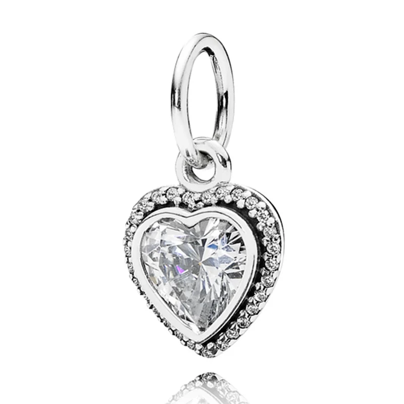 

New 925 Sterling Silver Bead Charm Sparkling Love Heart With Crystal Pendant Beads Fit Pandora Bracelet Bangle DIY Jewelry