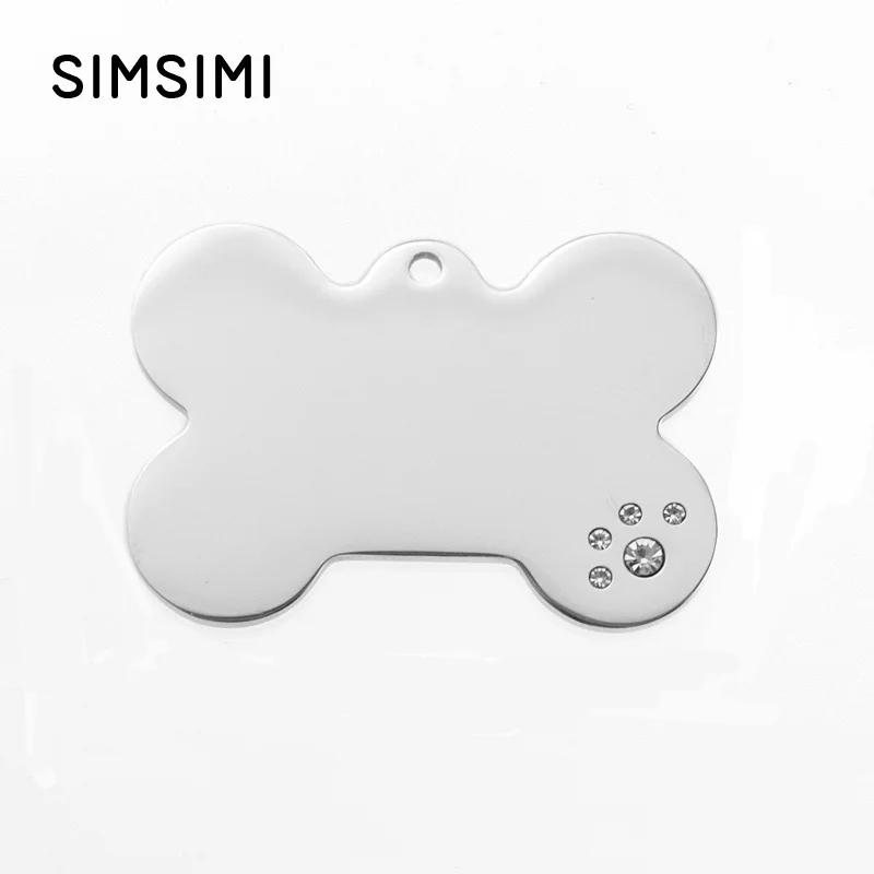 

Simsimi Stainless Steel Rhinestone Bone Dog Tag ID pet tags blank pendant both sides mirror polished pendant 10pcs