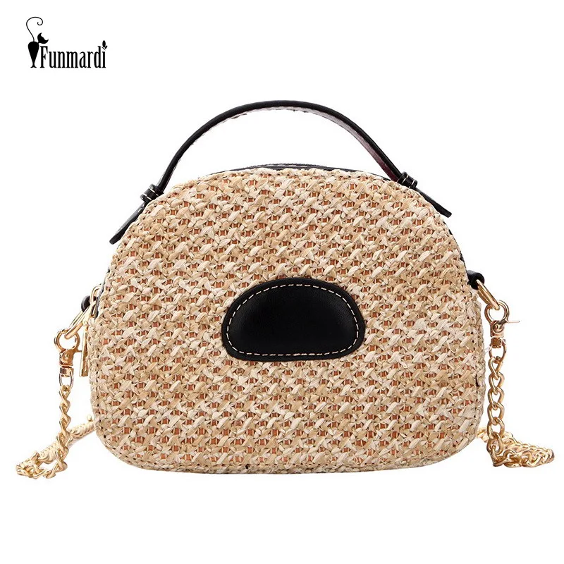 

FUNMARDI Bohemian Style Straw Bags For Women Shoulder Bags Chain Design Crossbody Bags Women Handbags Summer Beach Bags WLHB1897