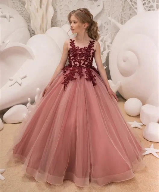 burgundy tulle flower girl dress