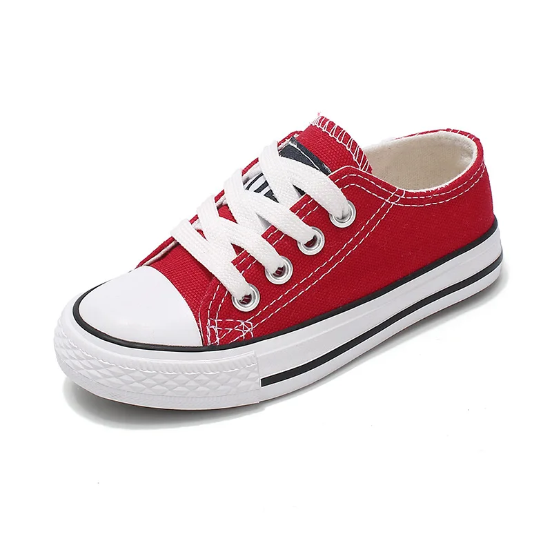 Toddler Girl Sneakers Boy Shoes Kids Jelly Color Canvas Shoes Casual Lace Up Classic Flats Children Shoes for Student C07182 - Цвет: Red