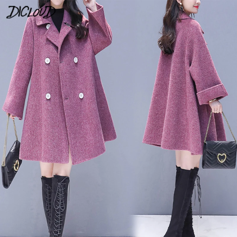 

DICLOUD Cloak Coats Women Plus Size Jackets Double Breasted Coat Ladies Brand Designer Purple Outerwear Woolen Clothes Fashion