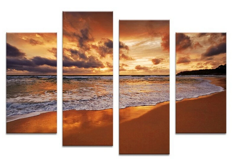 4PCS beach sundown the best selling Wall painting print on canvas for home decor ideas paints on wall pictures art 