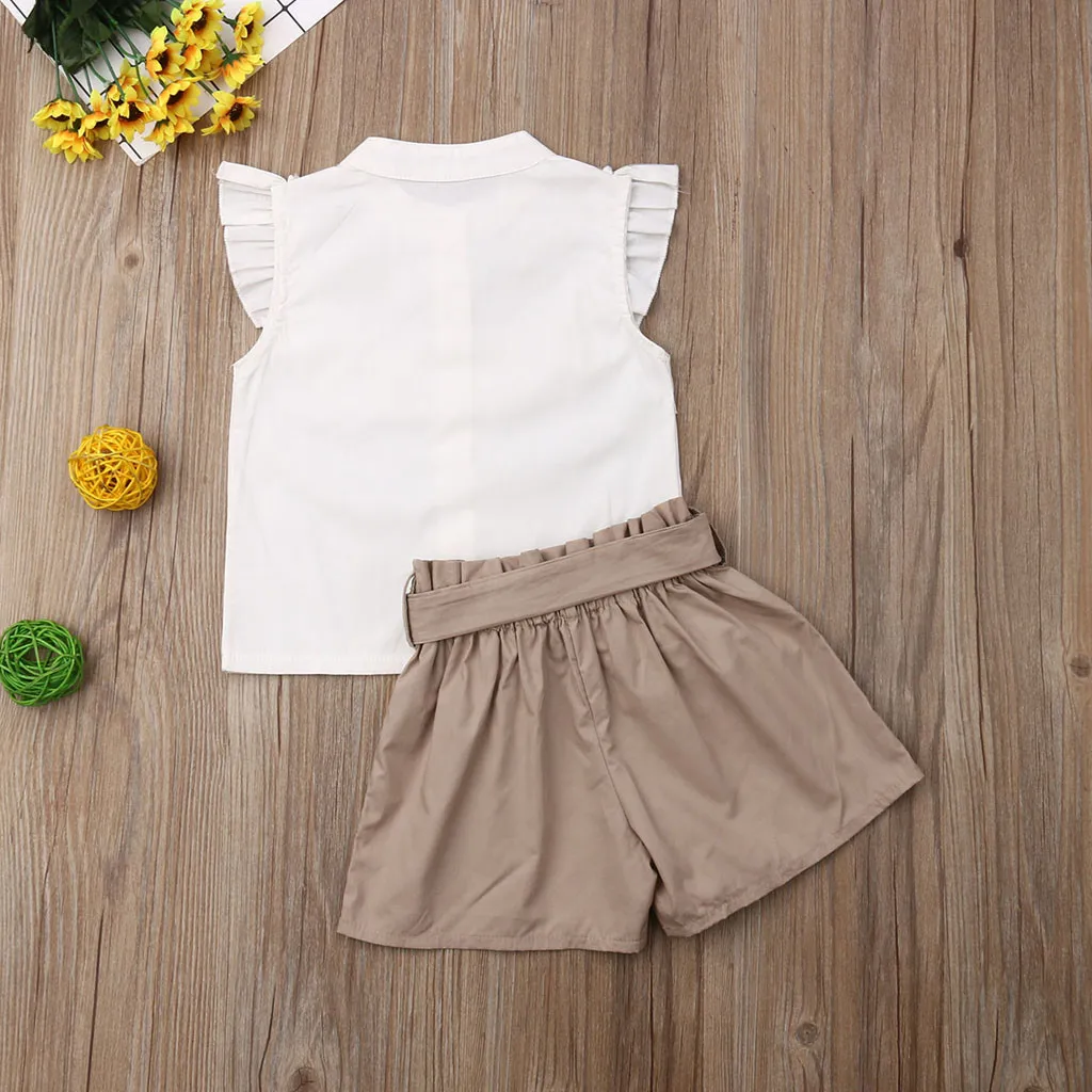 Комплекты одежды для маленьких девочек Летняя Детская футболка с оборками+ короткие штаны с бантом Набор детских нарядов из 2 предметов, От 1 до 5 лет