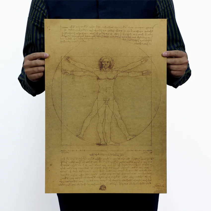 Leonardo Da Vinci Naskah Vitruvian Man Poster Retro Nostalgia Dekoratif Lukisan Inti Kraft Kertas Stiker Dinding Leonardo Da Vinci Decorative Paintingda Vinci Aliexpress