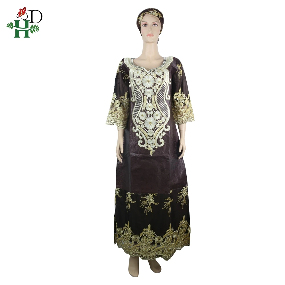 H&D african women clothes lace dresses lady clothes vestido head wraps lady robes dashiki embroidery robe riche bazin sp-55-2