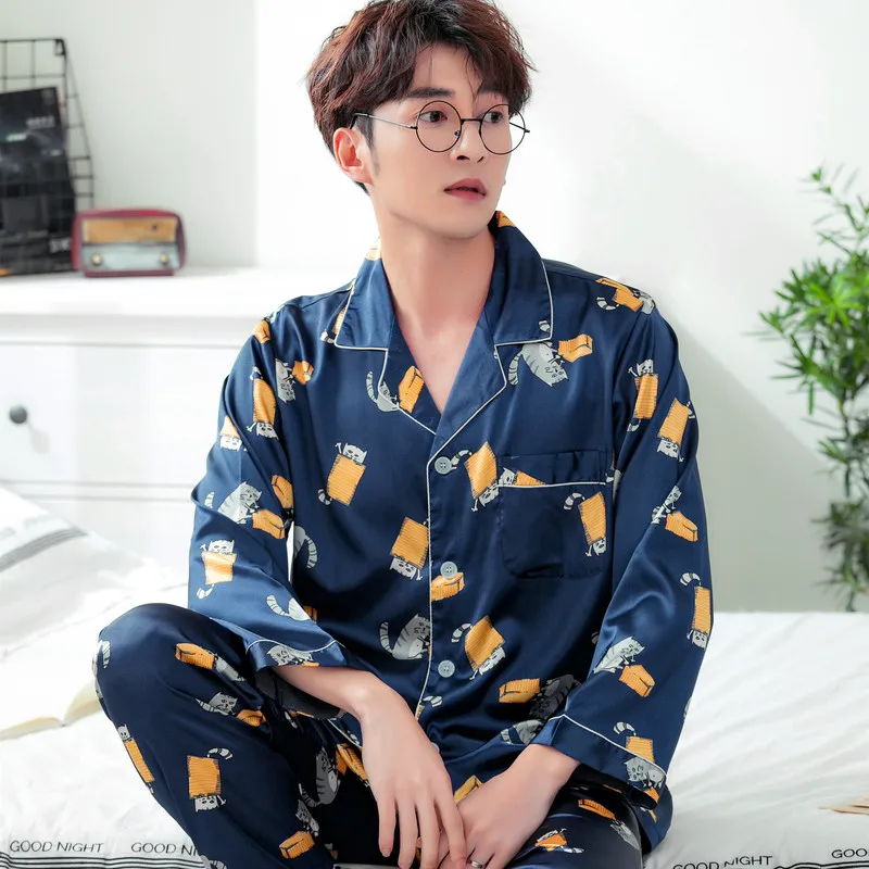 New Pajamas Men Satin Silk Sleepwear Male Print Full Sleeve and Shorts Pajama Sets Men Summer Nightwear Pyjama New Pajamas Men Satin Silk Sleepwear Male Print Full Sleeve and Shorts Pajama Sets Men Summer Nightwear Pyjama