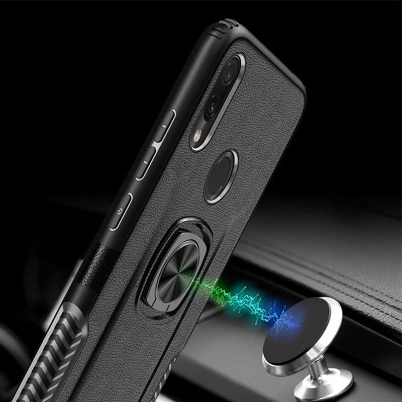 

Leather Armor Ring Case For Xiaomi Redmi Note 7 Magnetic Car Holder Shockproof Soft Bumper Back Cover For Redmi Note 7 Coque