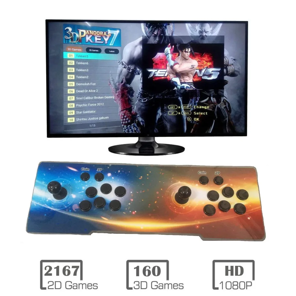 

3D Pandora 7 2327 in 1 Arcade Video Game Console 1920x1080 Full HD 2 Players Arcade Machine Support TF Card to Add More Games