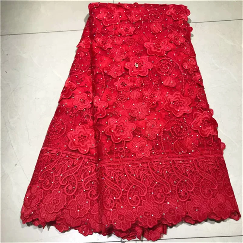 

Latest design african cord lace fabric 2019 high quality red french tulle lace fabric with stones embroidered net lace fabric