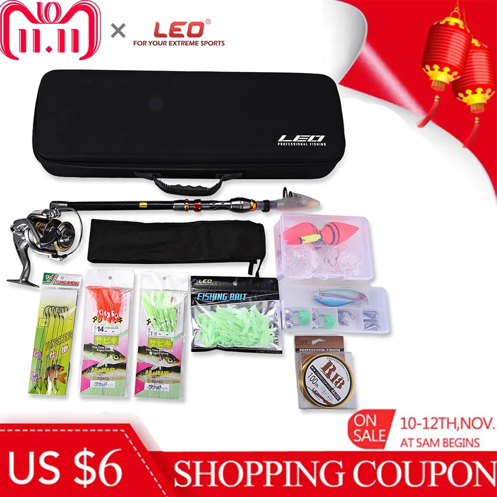 

LEO Outdoor 3.6 / 3 / 2.7 / 2.4 / 2.1m Fishing Spinning Rod Reel Kit Set 100m Fish Line Lures Hooks Floats Artificial Baits Bag