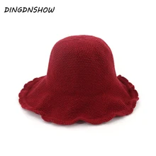 [DINGDNSHOW] брендовая шапка-ведро для взрослых вязаная шапочка из хлопка теплая Зимняя кепка широкая Шапочка-бини с цветочным узором для женщин