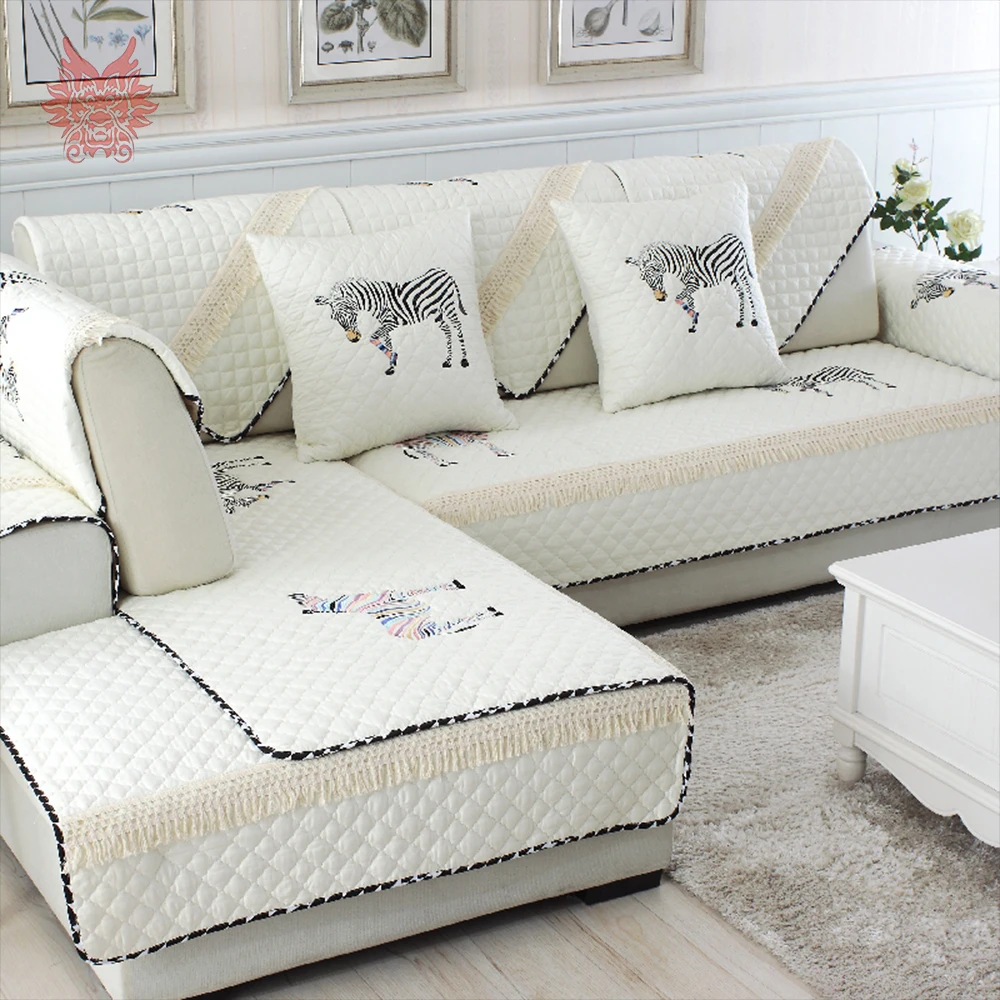 Pastoral style luxury horse embroidery 100 cotton quilted sofa cover