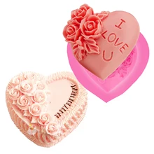 Cake Decorating 3D Love Heart Rose Shape Silicone Cake Mold Baking Silicone Mould For Soap Cookies Fondant Cake Tools