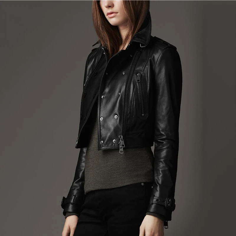 Женская короткая мотоциклетная куртка из натуральной кожи|jacket women|jacket designerjacket women