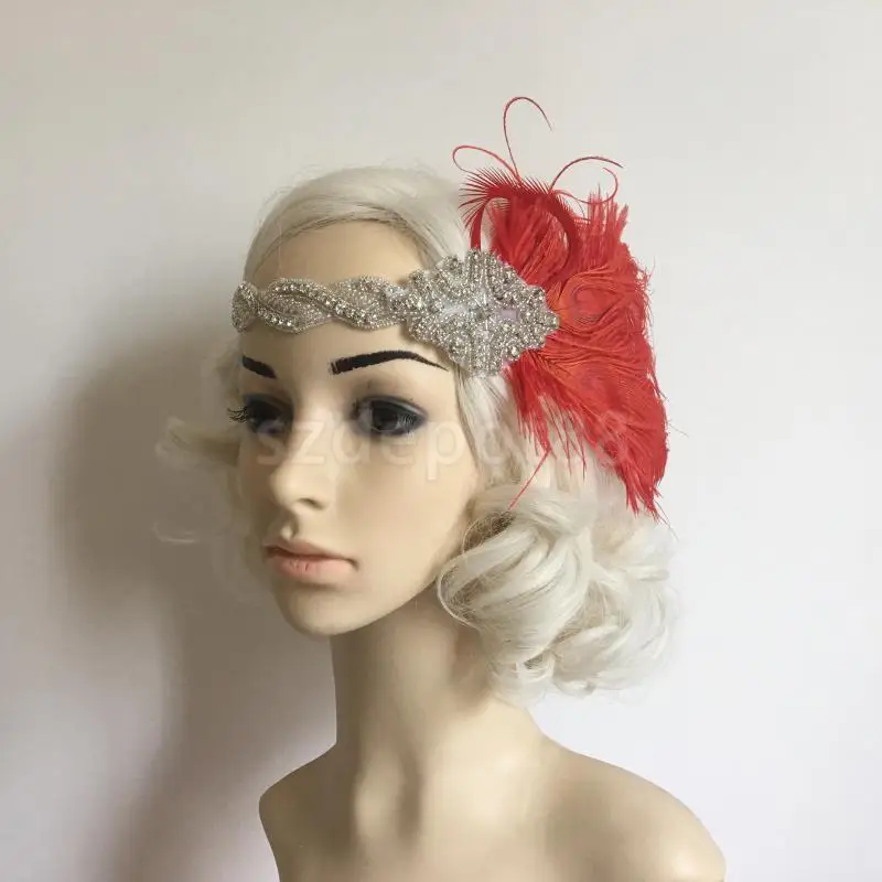 Винтажное женское нарядное платье чародей Красное Перо 1920s головной убор Хлопушка повязка для волос Гэтсби повязка на голову 1920s