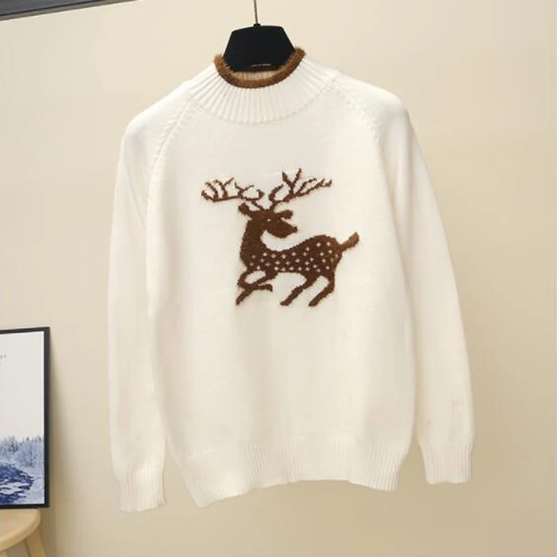 

Deer Embroidery Christmas Sweater For Women 2018 Autumn Winter Christmas Jumpers Turtleneck Warm Knitted Sweater Pullovers Femme