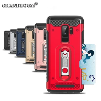

500pcs Armor Holder Card Slot Kickstand Case For Samsung Note 9 8 S9 S8 Plus A8 A6 Plus A5 A7 Hybrid TPU+PC Shockproof Cover