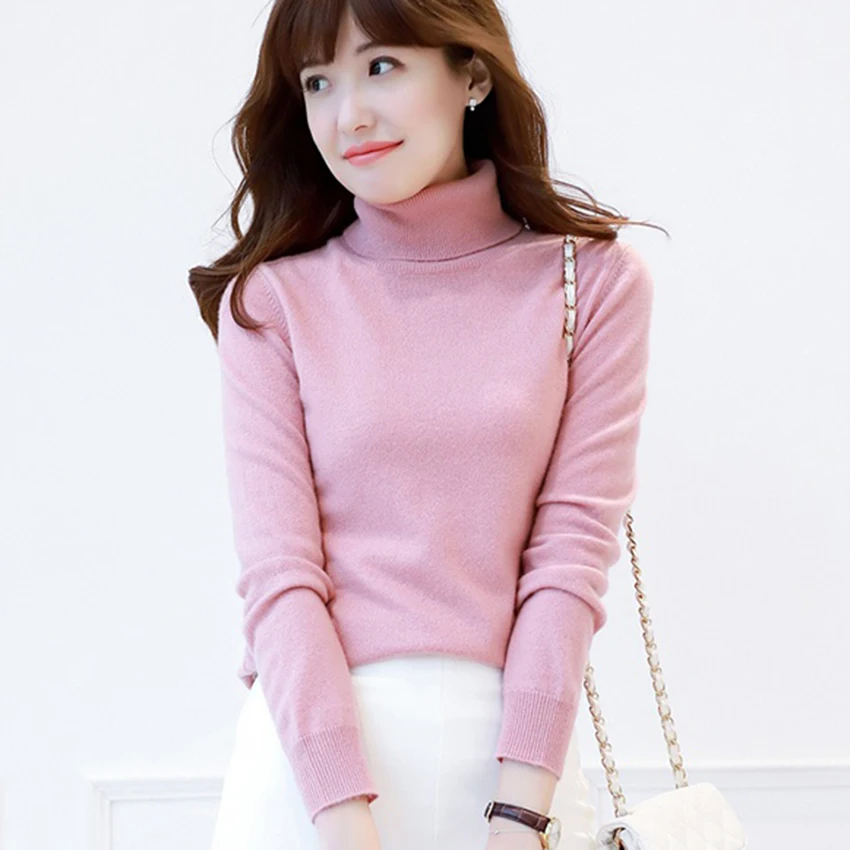 

100% Goat Cashmere Knitting Sweaters Women Turtleneck 17Colors Female Jumpers Standard Clothes Ladies Jumpers Woman Sweater Tops