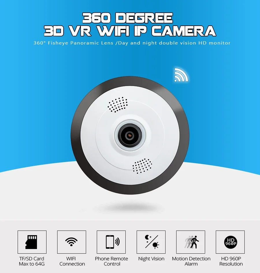 HD 960P WIFI Camera 360 Degree Panoramic Camera Wireless IP Camera Night Vision 3D VR Monitor 1.3MP Fisheye Security Camera HD 960P WIFI Camera 360 Degree Panoramic Camera Wireless IP Camera Night Vision 3D VR Monitor 1.3MP Fisheye Security Camera