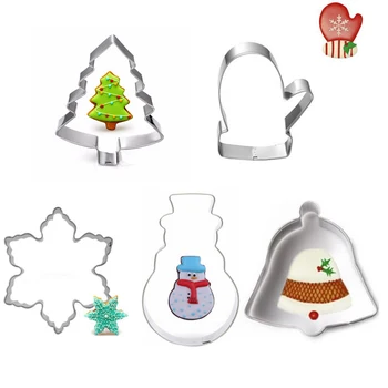 

5pcs Christmas Cookie Cutter Set Tree Snowman Snowflake Stainless Steel Baking Moulds Biscuit Cutter