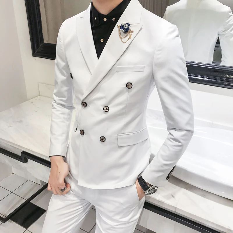 Роскошный Королевский мужской костюм 3 комплекта модный бутик двубортный сплошной цвет свадебное платье Тонкий деловой, банкетный вечерний наряд