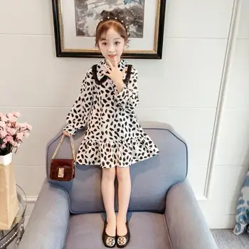 

2019 Korean style girls printed dress chiffon fashion spring girls dresses 3-8t A876