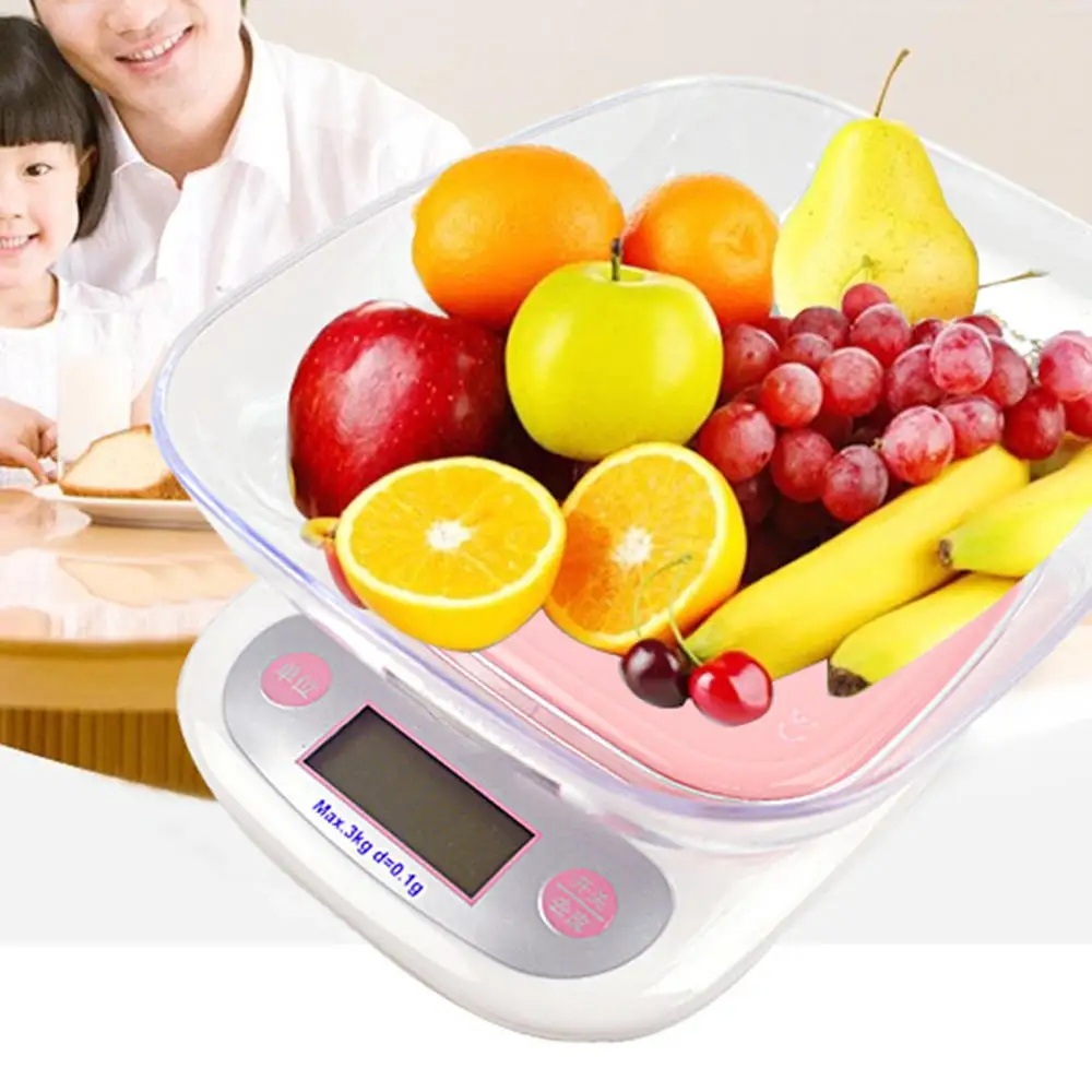 

Electronic Digital 5kg/3kg /1g Kitchen Cooking Black/White With Bowl Weighing Scales Kitchen Scale High Precision Desktop Scale
