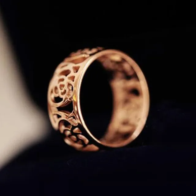 Classic Rose Wide Ring Flower Hollowing Craft Rose Gold Color Wedding Ring Fashi Classic Rose Wide Ring Flower Hollowing Craft Rose Gold Color Wedding Ring Fashi