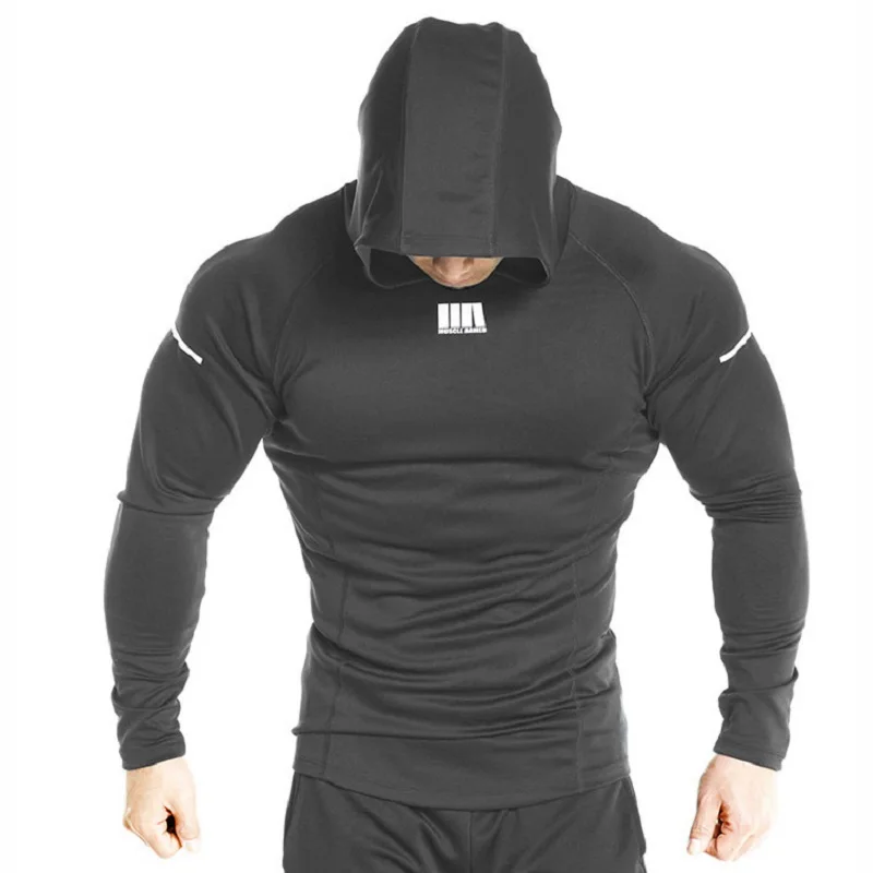 

2019 Mens Sport Running Jacket Fitness Tight Hooded Hoodies Outdoor Bodybuilding Sweatshirt Gym Tshirt Training Cycling Jacket