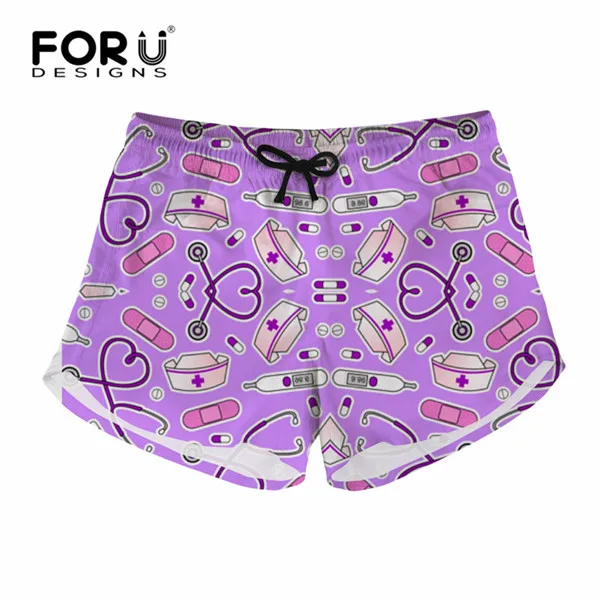 FORUDESIGNS/, женские шорты с принтом медсестры, летние повседневные женские шорты для женщин, быстросохнущие шорты для плавания, пляжные шорты размера плюс - Цвет: H10366Z33