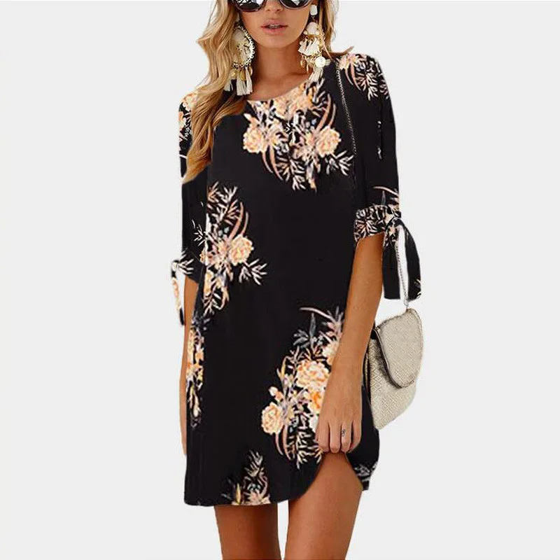 Beste 4XL 5XL Gedrukt Jurk Vrouwen Rechte Half Mouwen O Hals Mini Casual Jurk Fashion Nieuwe Kleding Kant Strand Boho Jurken Plus Size