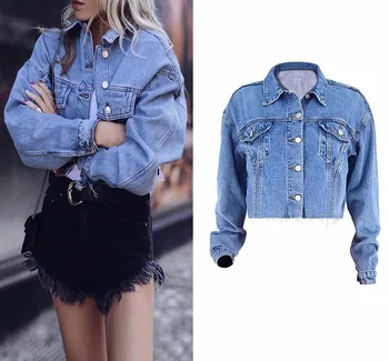 

2019 summer autumn cropped denim jacket Punk short jackets loose jeans jacket women Long Sleeve chaqueta mujer veste femme
