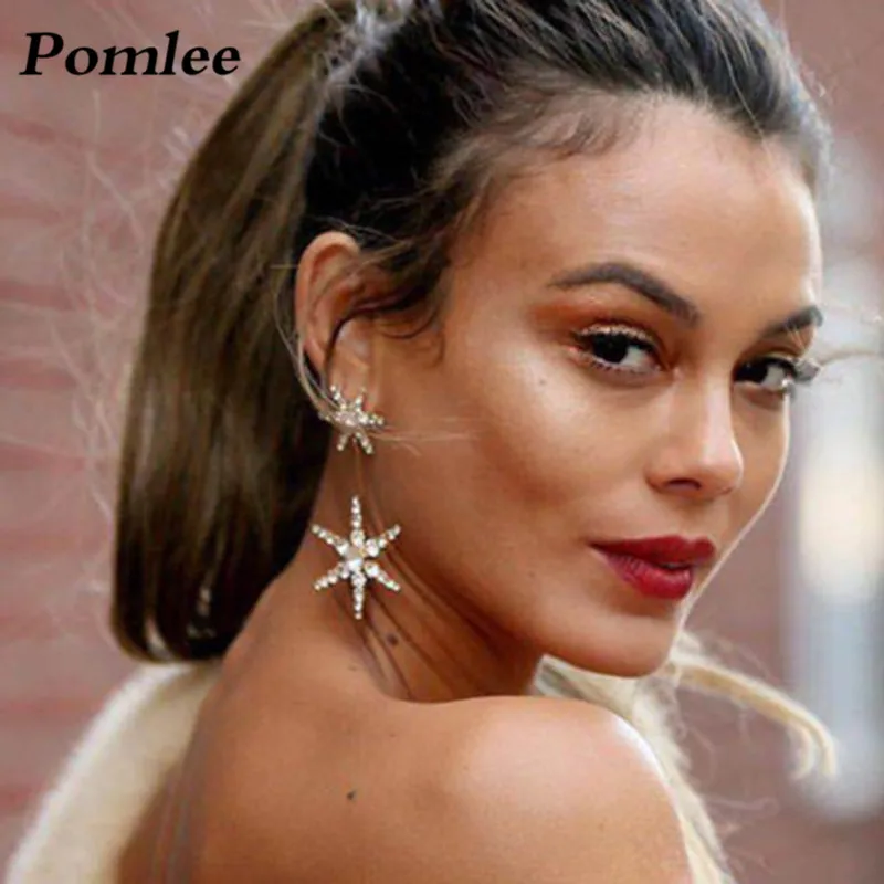 

Pomlee Fashion Silver Hexagram Drop Earrings for Wedding New Korean Vintage Party Jewelry Statement Earring Long Wholesale