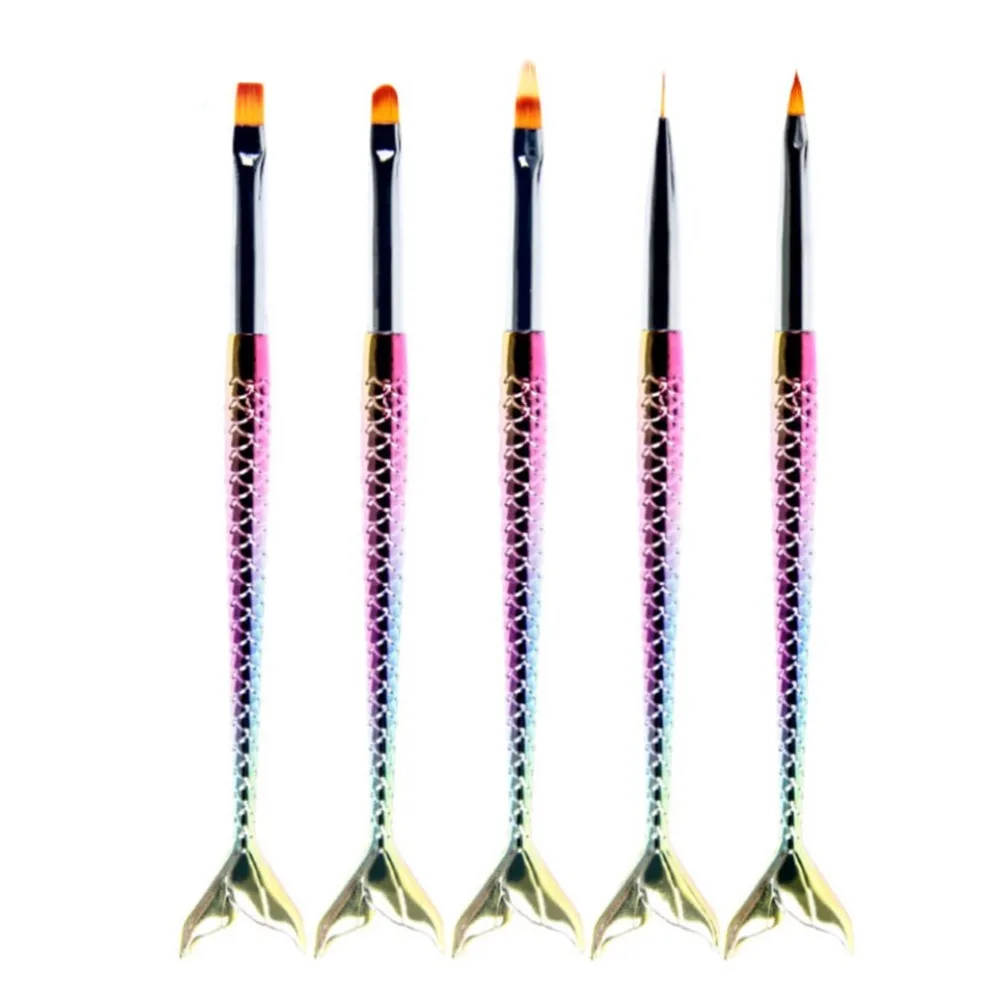 

5pcs/set Rhinestone Dotting Pen Fish Tail Makeup Brushes Manicure Rhinestones Studs 3D Nail Decoration Picker Nail Art Tools