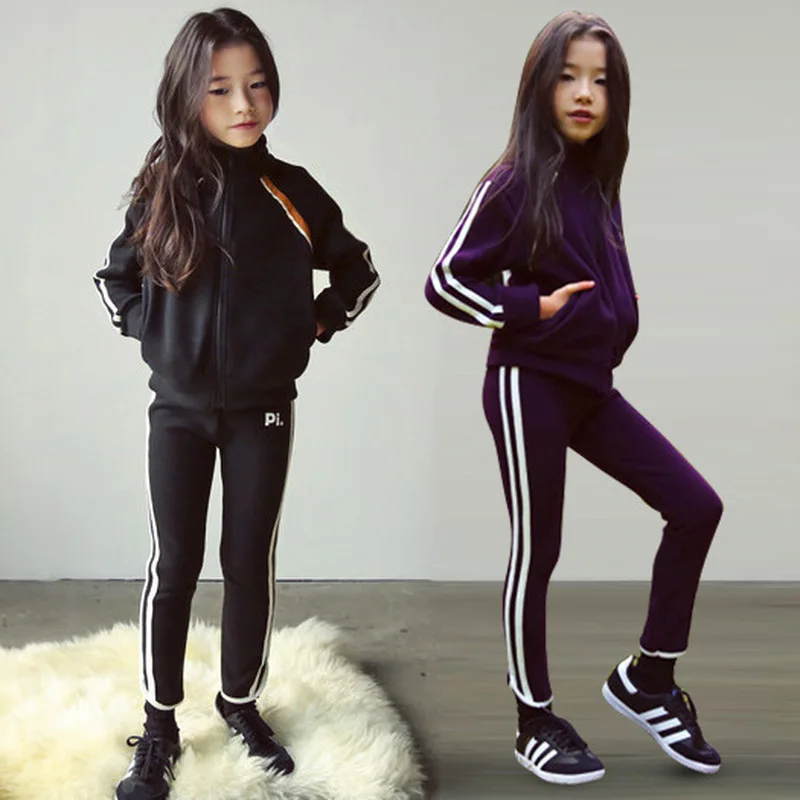 

Teen Clothing Sets Spring Autumn New Suit Big Kids Long-sleeved Sport Suit Children Coat+Pants 2pcs Girls Clothing Set 4-14CA749