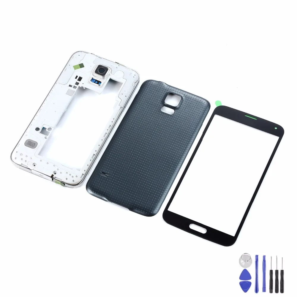Для Samsung Galaxy S5 i9600 G900F G900T G900P G900A стекло сенсорного экрана + средняя рамка корпуса