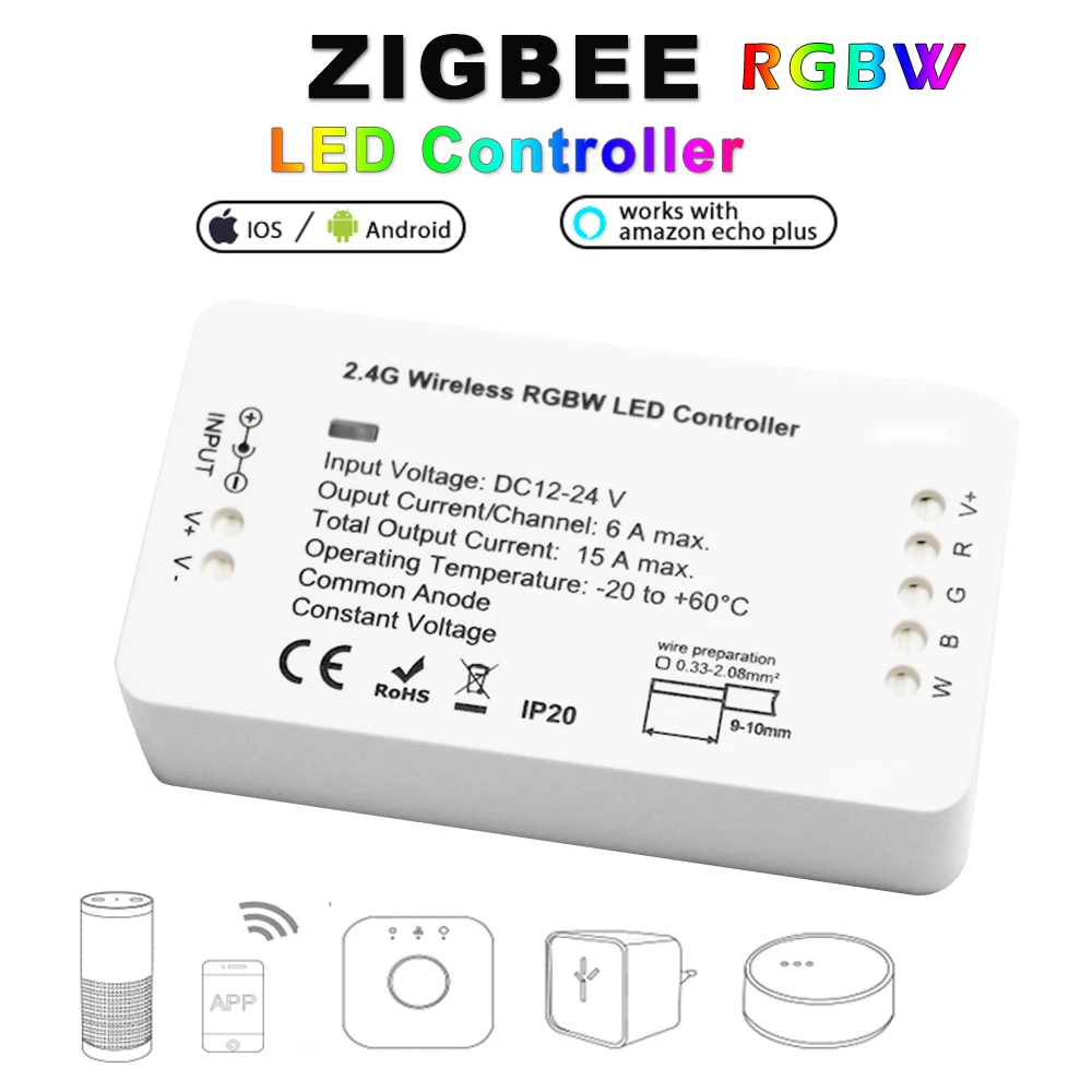 ZIGBEE двойной белый ZLL светодиодный контроллер RGBW RGB + CCT 15A DC12V/24 V диммер