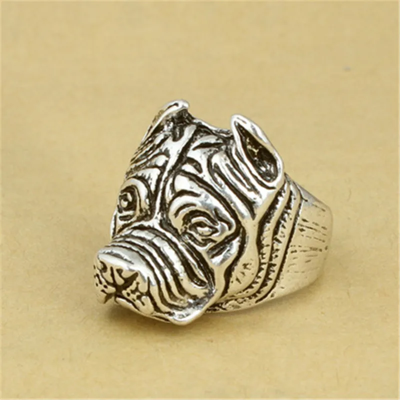 

Size 8~11 Mens Women Silver Lovely Humman Friend Shar Pei Dog Ring Jewelry Newest Biker Ring