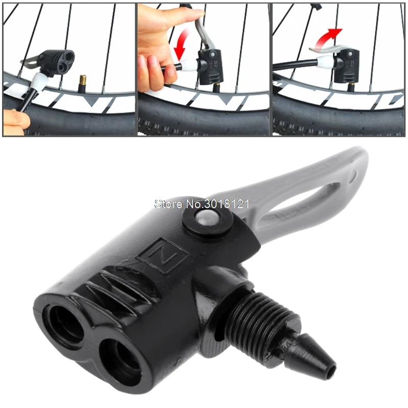 Bike Bicycle Pump Nozzle Valve Connector Adapter Dual Head Pumping