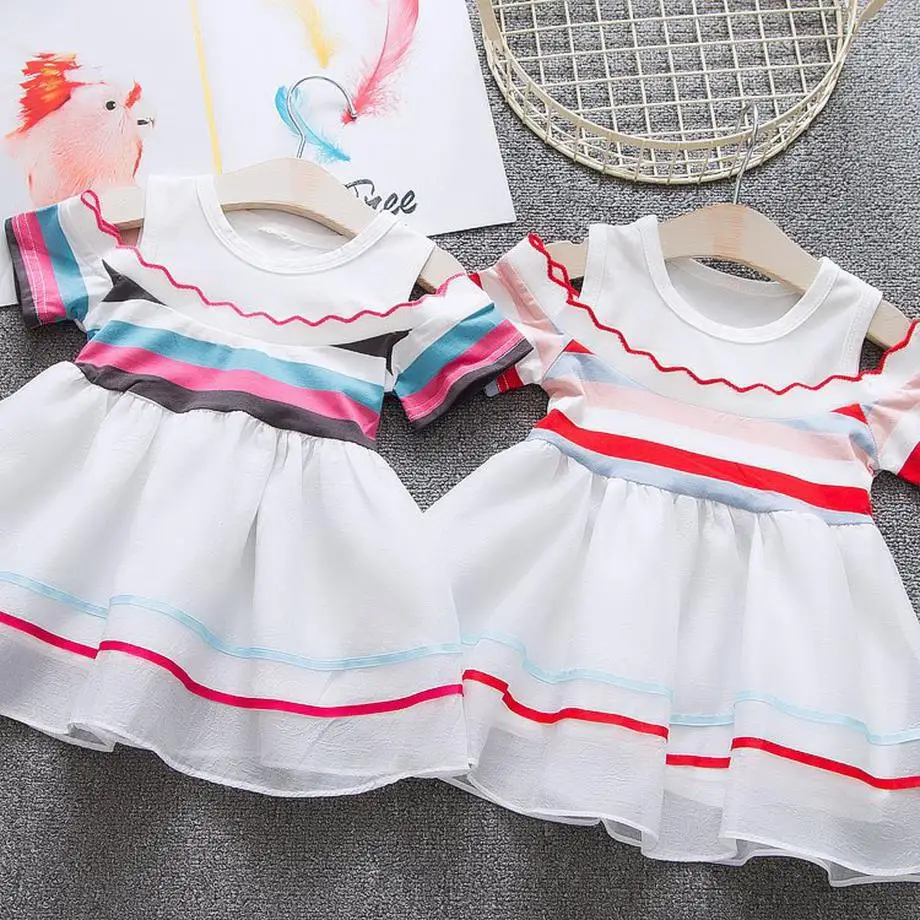 

dresses for girls 2019 high quality rainbow striped children dress princess party dress new brand strapless baby girl clothes