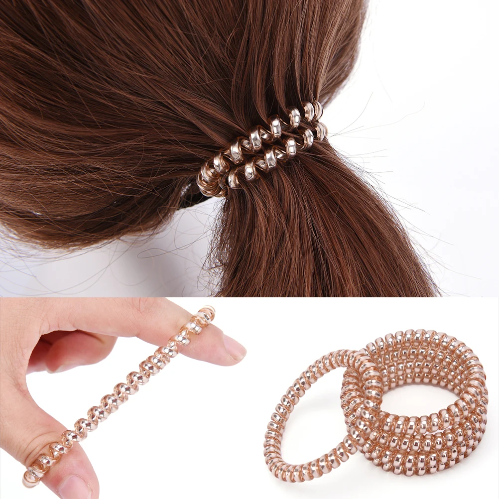 Elastic Rubber Telephone Wire Hair Rope Gold/Silver Ponytail Holder Party Hairband Accessories |