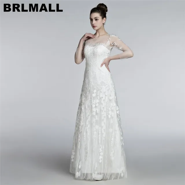 Brlmall Elegant Three Quarter Sleeves Wedding Dresses 2017 Y Brlmall Elegant Three Quarter Sleeves Wedding Dresses 2017 Y Illusion Lace Backless Bridal Gown Vestido